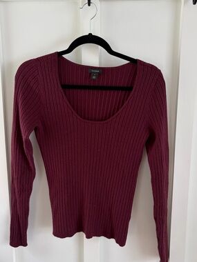 Halogen Ribbed Scoop Neck Sweater – Burgundy Plum | Size M